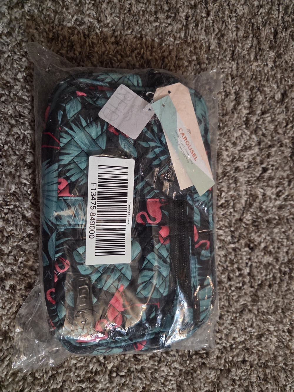 Quilted Tropical Flamingo Crossbody Bag - Teal & Coral - Picture 4 of 6